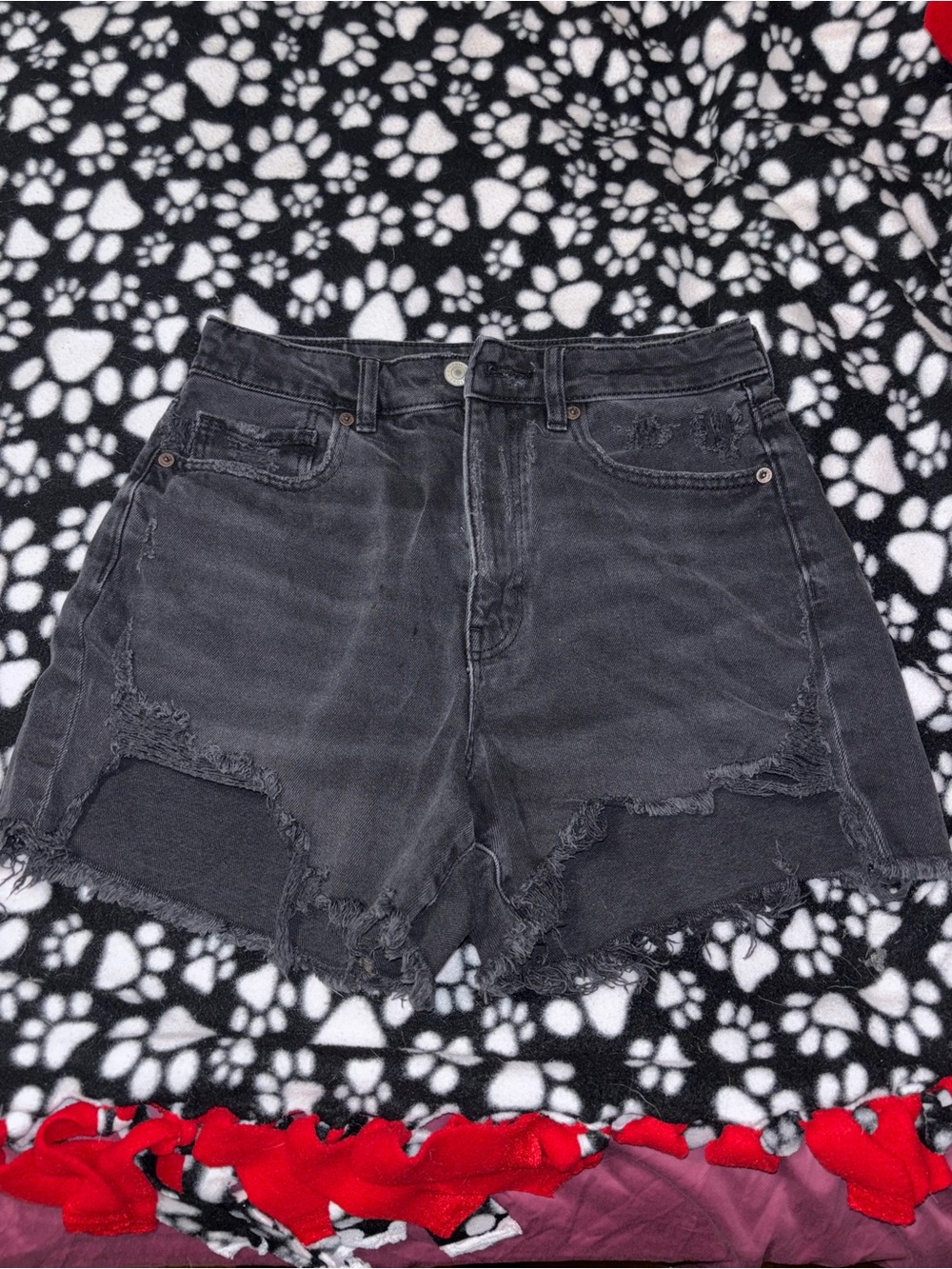 American Eagle Outfitters Black Washed High-Rise Distressed Denim Shorts